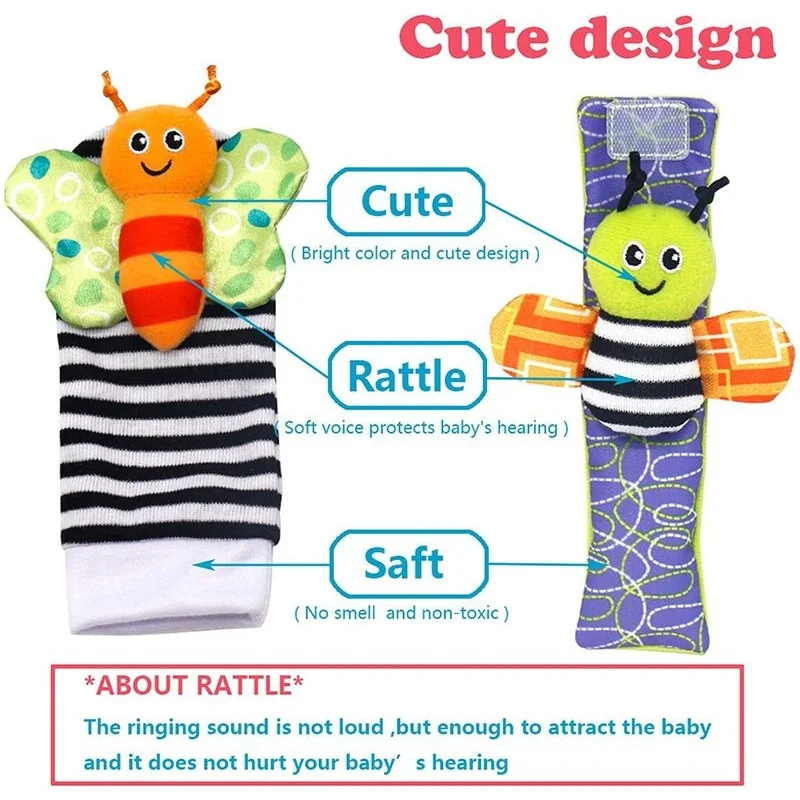 Baby Rattle Toys 0~24 Months Soft Plush Foot Wrist Rattle Set Cartoon Newborn Development Educational Toys For Children