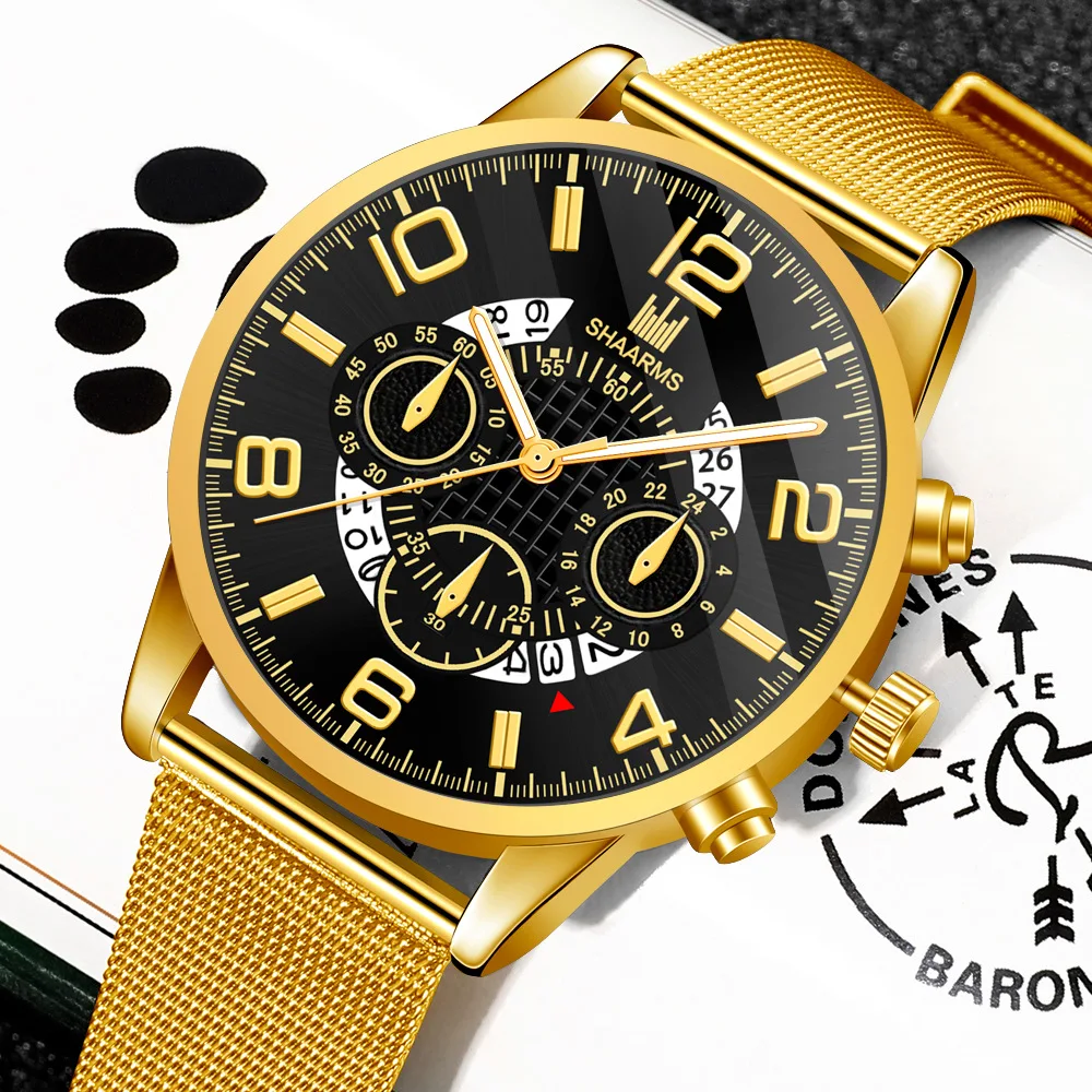 Shaarms брендовые кварцевые часы мужские календари Простые Модные сетчатые ремешок мужские часы с синим циферблатом для мужчин Relogio Masculino подарки