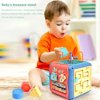 

1set Baby Six-Sided Box Graphic Matching Clock Cognition Round Beads Number Platter Puzzle Car Maze Montessori Educational Toy