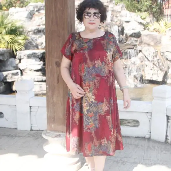 2020 Female New Brand Summer Dresses Hot Sales Women Plus Size Lady Chiffon Printed Velour Mid-Calf High-quality Dress DJ499 | Женская
