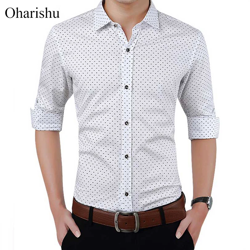Новая мода Для мужчин рубашка Осень Slim Fit Для мужчин рубашка с длинными рукавами Для мужчин волнистым узором печатных Повседневное Для
