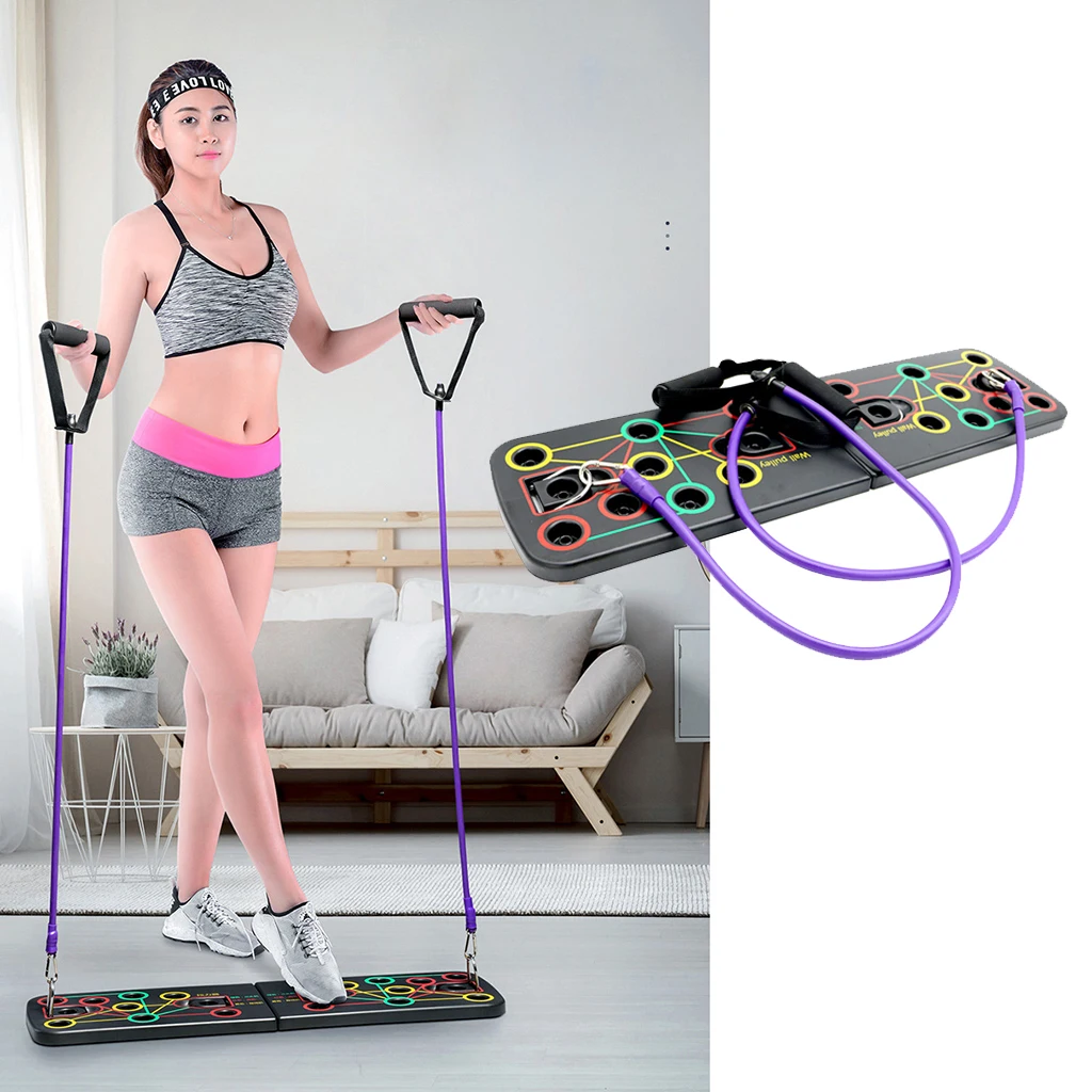 Portable Push-up Board Workout Kit Foldable Push Up Stands Home Gym Muscle Training Fitness Equipment w/ Tension Rope & Handles