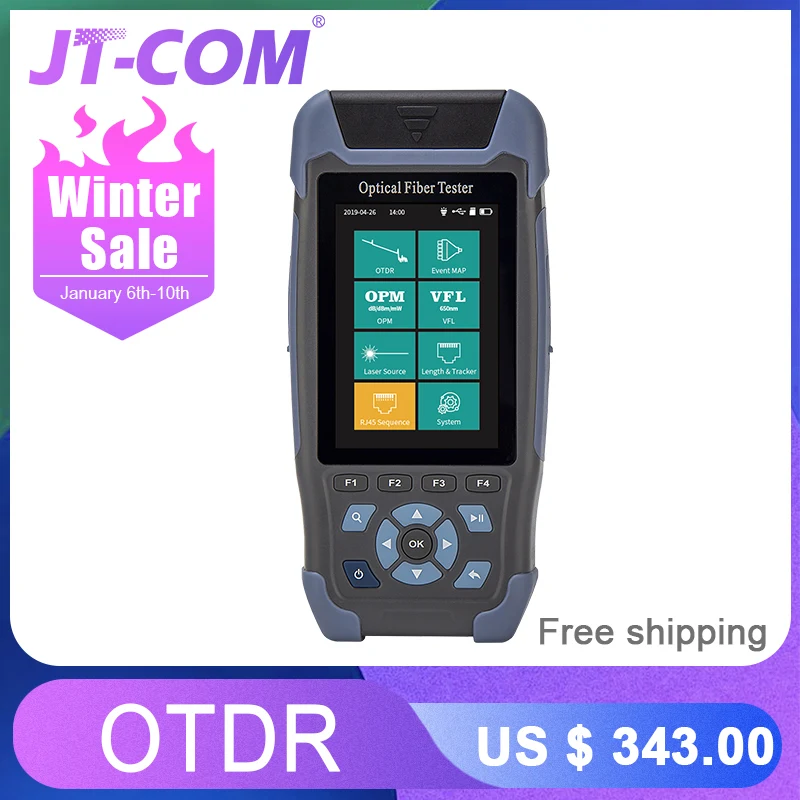 Mini OTDR Fiber Optic Reflectometer 980rev with 9 Functions VFL OLS OPM Event Map 24dB for 64km Fiber Cable Ethernet Tester