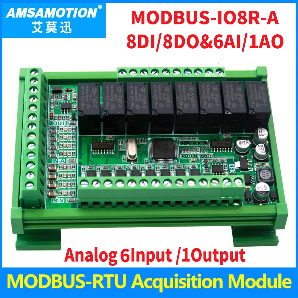 8 полосный релейный модуль Modbus RTU 6AI 1AO аналоговый вход выход 485 плата связи 8DI/8DO