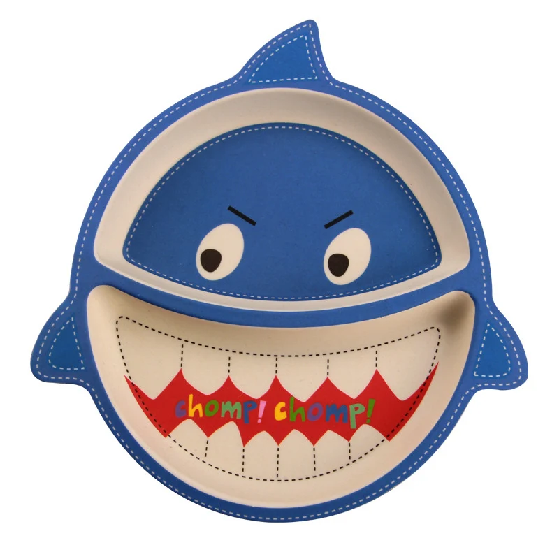 Shark A Baby Kids Natural Bamboo Fiber Bowls Cute Cartoon Animal Dishes Baby Feeding Tableware Irregular Children Toddler Portable Plate - Цвет: Shark A