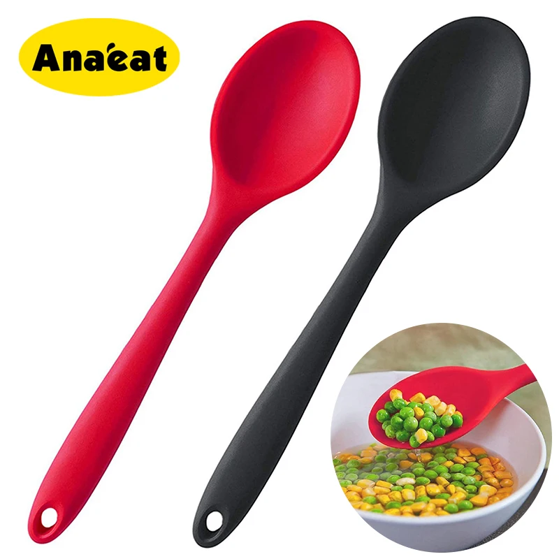 

ANAEAT 1 piece of silicone long handle spoon food grade mixing spoon cooking soup spoon tableware kitchen tool