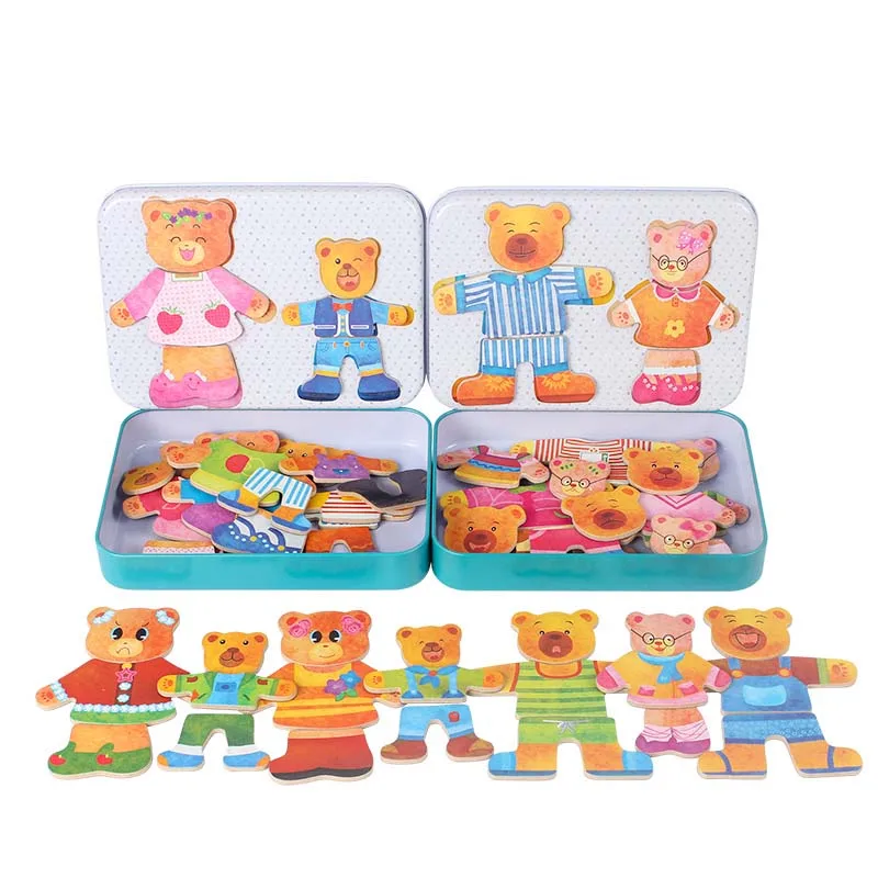

Magnetic Bear Family Dress Jigsaw Puzzle Wooden Puzzles Early Learning Educational Toy for Children Girls Toys