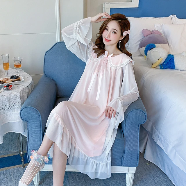 Princess Sleepwear Lolita Nightie Women Victorian Night Dress Cotton Mesh  Long Robe Peignoir Vintage Nightgown With Built-in Bra - Nightgowns &  Sleepshirts - AliExpress