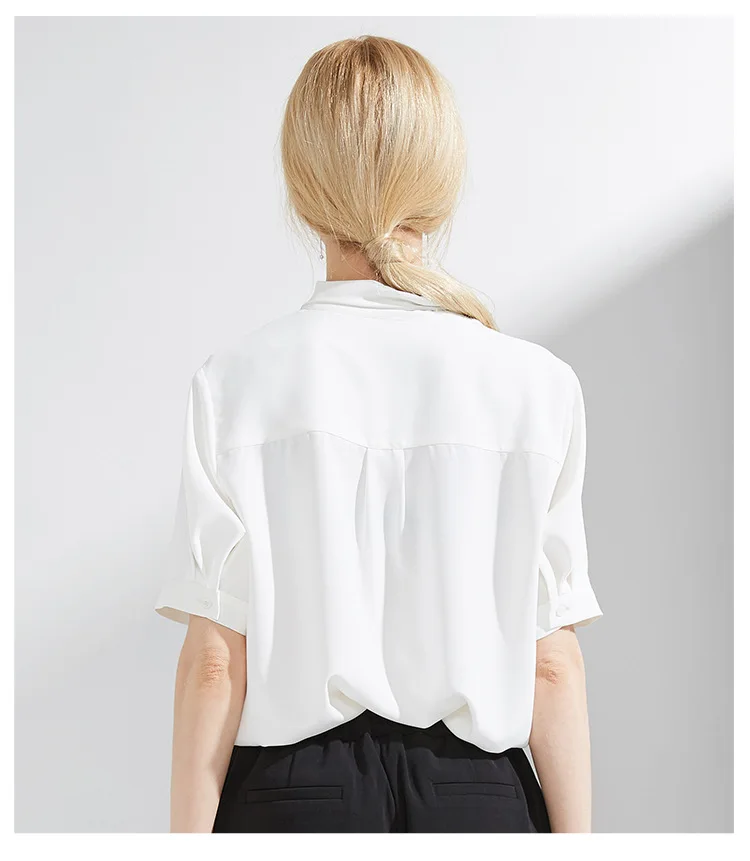 Chiffon Blouse Ladies Bow Collar Short Sleeve Summer New Leisure Blusas Mujer De Moda White Blue and Violet Color