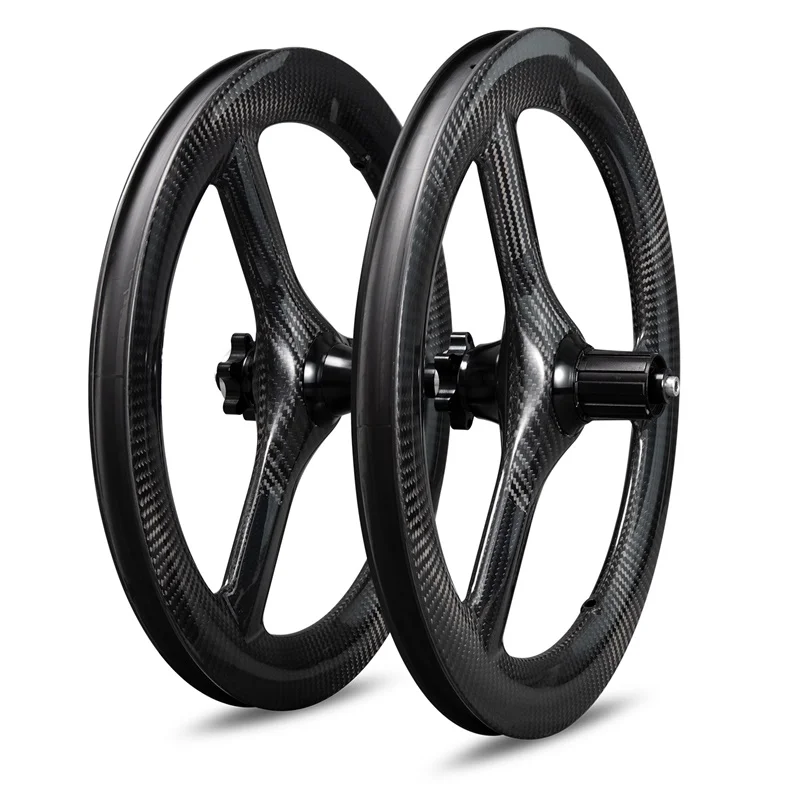 

Ican 3 spokes Tri-Spoke 16inch 349 Carbon Wheels Disc Brake with 3K twill glossy for Fnhon Sixty Folding Bike