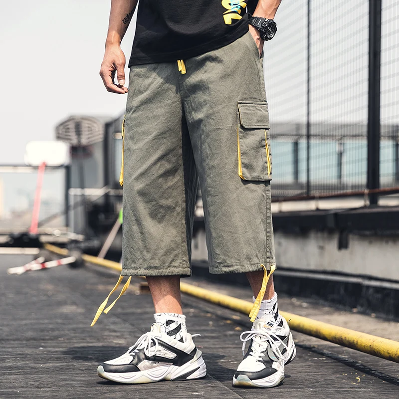 Hip Hop Men Baggy Cargo Pants Calf Length Harem Pants Army Trousers Men Casual Loose Overalls Pants