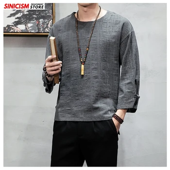

Sinicism Store 2020 Men Linen Chinese Style Long Sleeve TShirts Men Spring Casual Vintage T-Shirts Male Fashion O-Neck Clothes