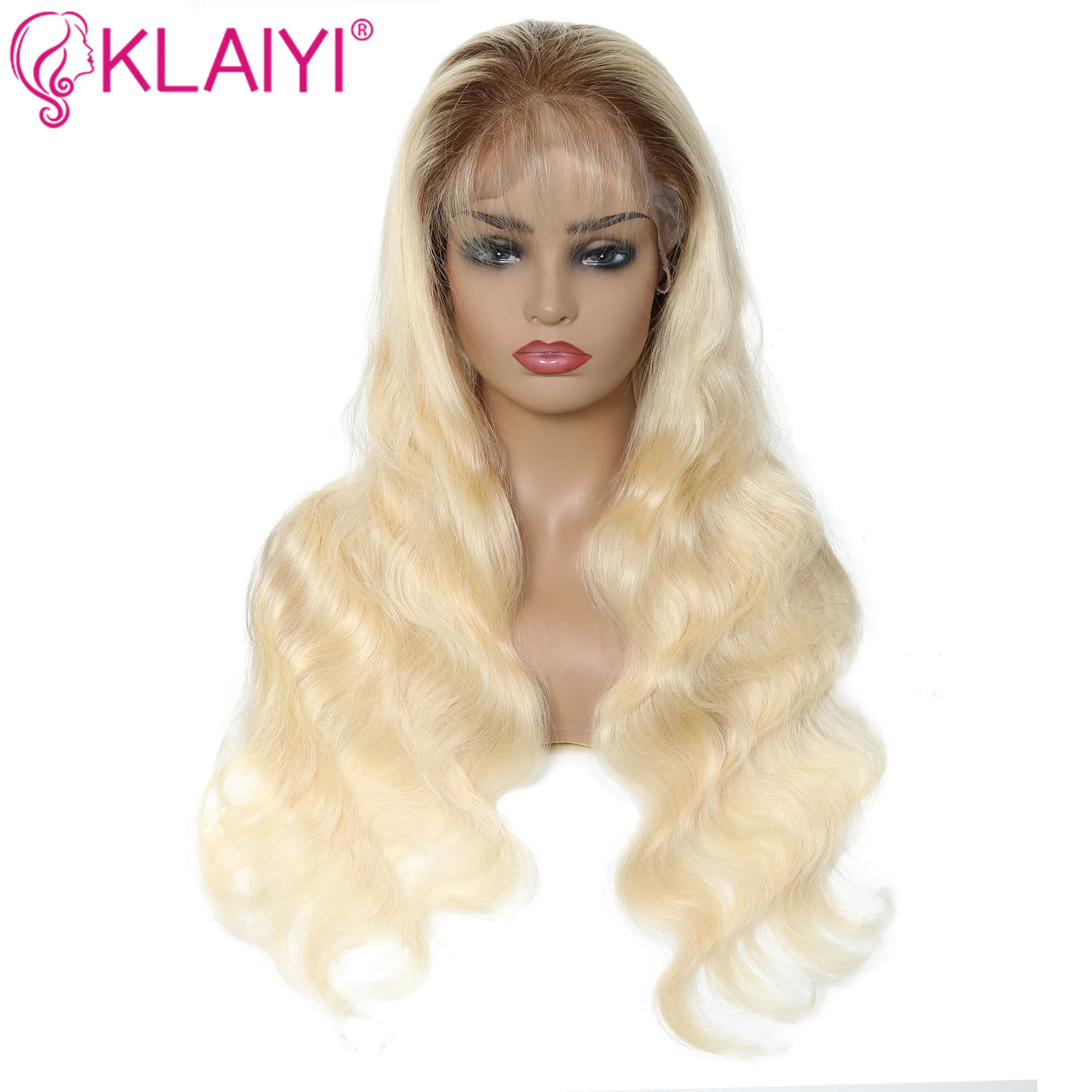 

Klaiyi Hair T4/613 Body Wave 13X4 Lace Front Human Hair Wigs 12 -22" Brazilian Remy Hair Ombre Blonde Color Pre Plucked Hairline