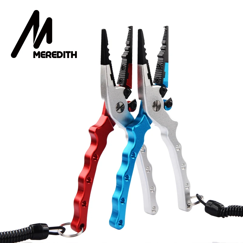 MEREDITH Aluminum Alloy Fishing Pliers Split Ring Cutter Fishing Holder Tackle with Sheath Retractable Tether Combo