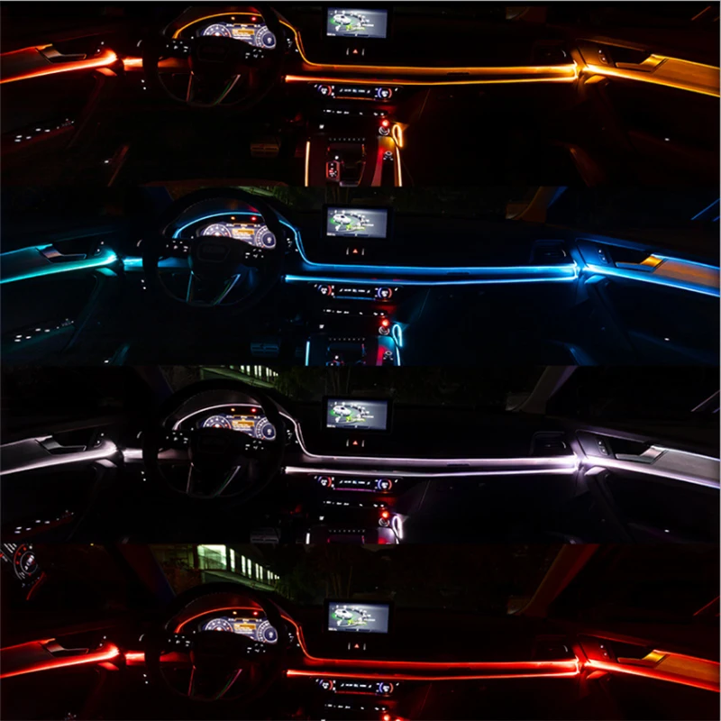 8 м RGB светодиодный светильник для автомобиля, украшение интерьера, волоконно-оптический светильник s с помощью приложения, 12 В, декоративная лампа для окружающей среды
