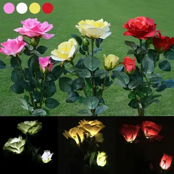 

Solar Powered Rose Flower Lights Outdoor Solar Backyard Garden Stake Light Garden Decoration Waterproof LED Light