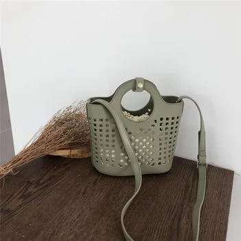 

Ellacey 2020 Socialite Basket Tote Bag Retro Hollow Women Crossbody Bag Portable Basket Women Handbag Designer Leather Stray Bag