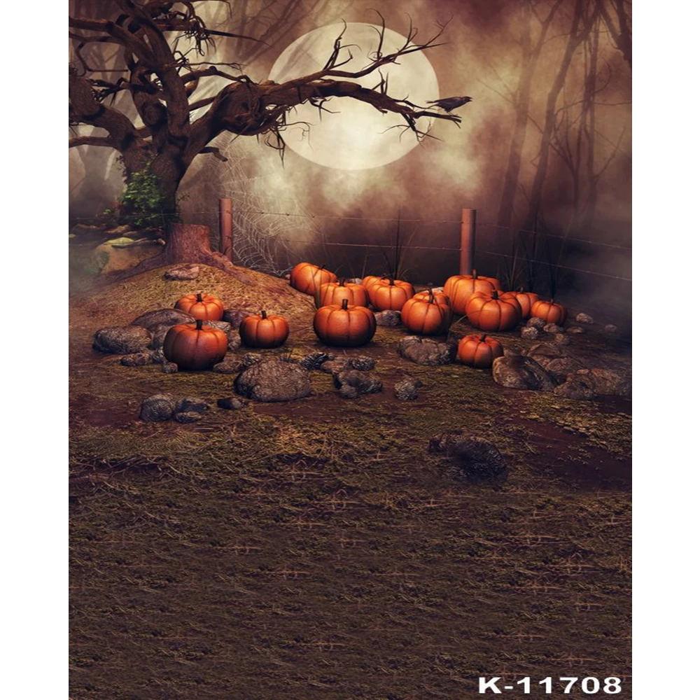 

Halloween Backdrops Horror Night Pumpkin with Dying Tree Photophone Background Vinyl Photography Backdrop Photo studio props