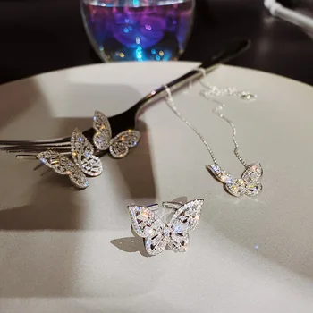 

Shiny Side New Accessories Pierced Butterfly Stud Earrings for Women Crystal Earrings