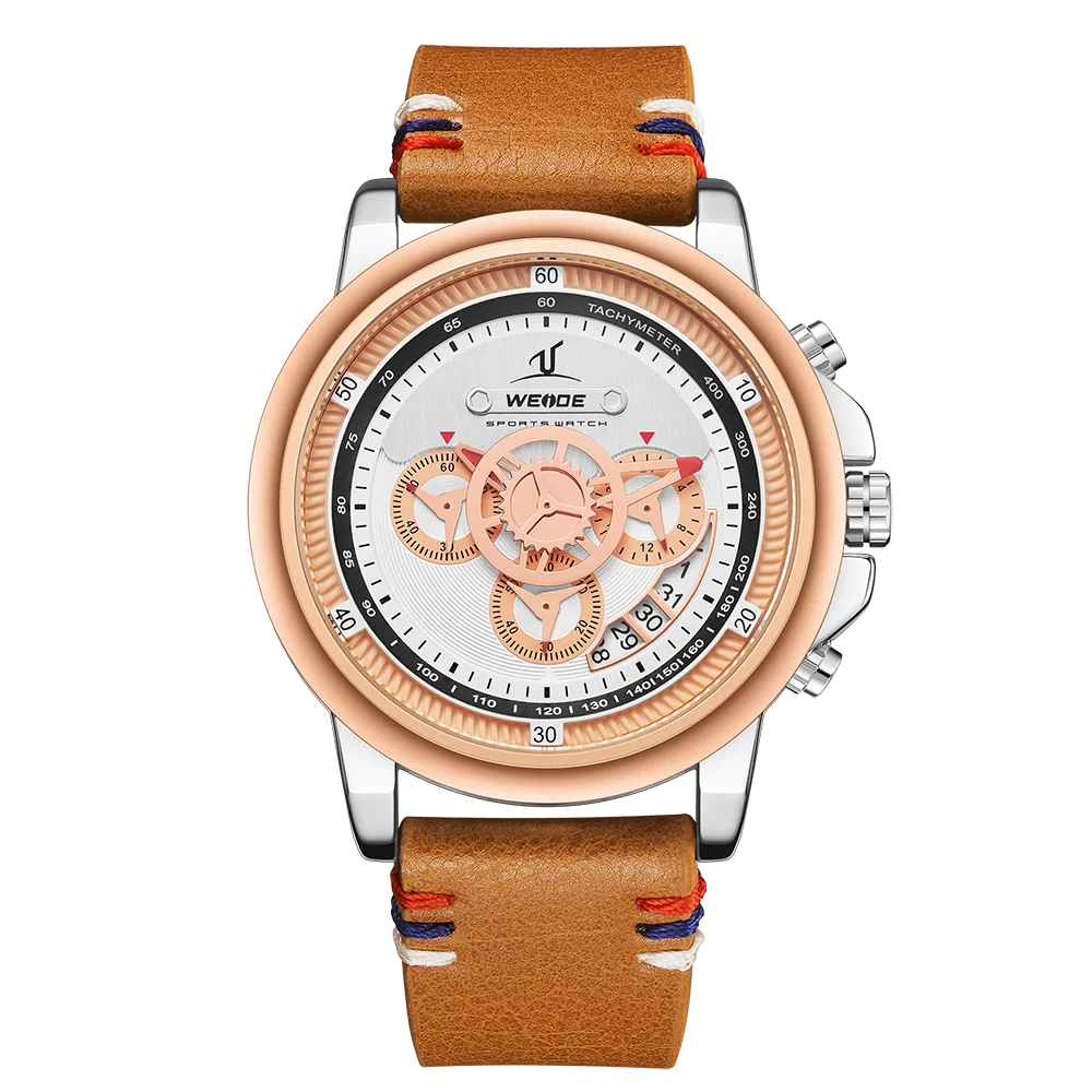 UV1803-4D WEIDE Роскошные мужские часы европейские кожаные мужские часы высококачественные водонепроницаемые мужские часы Relogio Masculino спортивные цифровые часы с цифрами и датой - Цвет: UV1803-4D