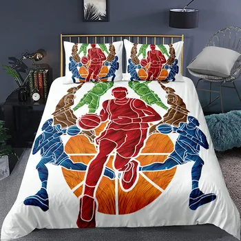 

Basketball Silhouette Bedding Set Bedroom Decor White Blackground Hypoallergenic Boys Gift 1PC Duvet Cover with Pillowcases