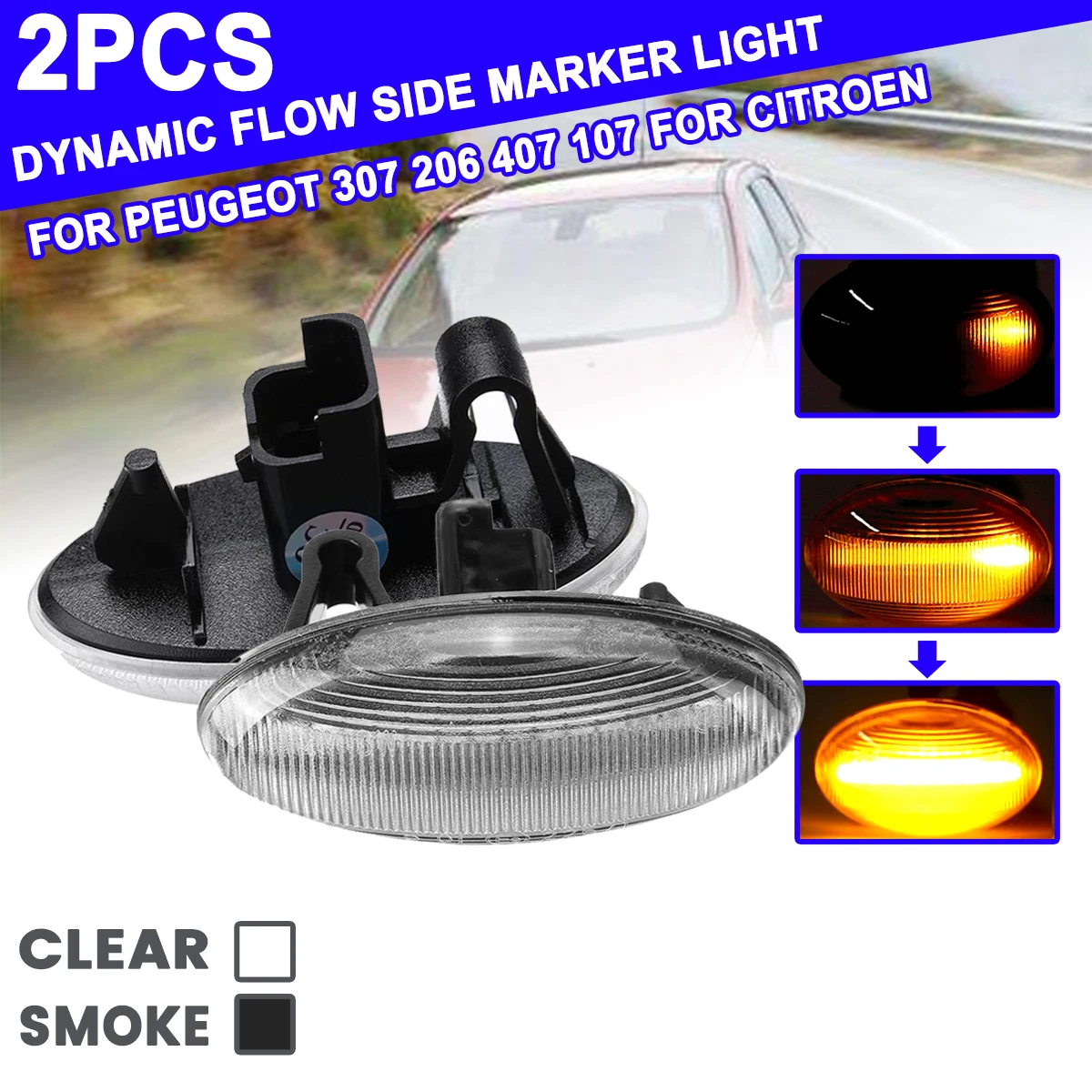 

2 шт. для Peugeot 307 206 407 107 для Citroen динамический боковой габаритный светильник, светодиодный указатель поворота 12 В, панель, лампа, боковой светильник, янтарный