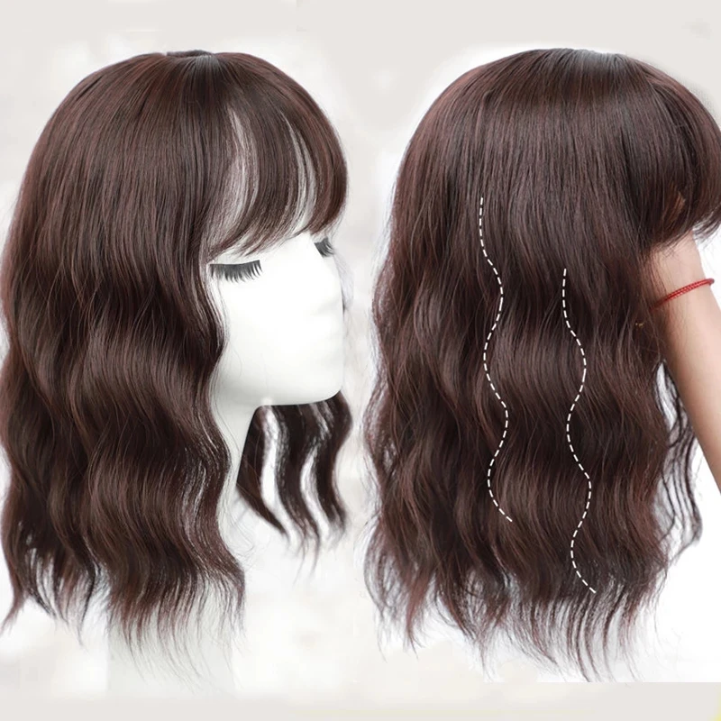 Lowered Wig Hair-Extension Hair-Topper-Closure Top-Toupee Human-Hair Water-Wave Clip-In Brown y5KEeggEr
