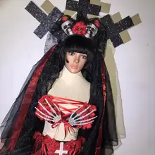 Хэллоуин ночь черный крест череп невесты костюм белая кровь принцесса клоун играть костюм