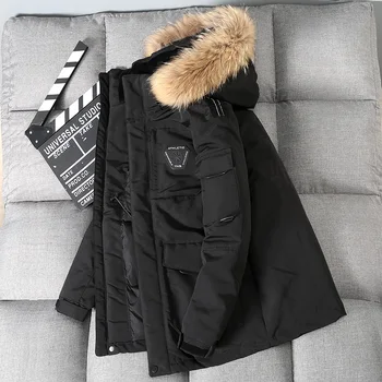 

Thicken Down Coat Men With Big Real Fur Collar Warm Parka -30 degrees Men Casual Thick Winter Waterproof Down Jacket Size 3XL