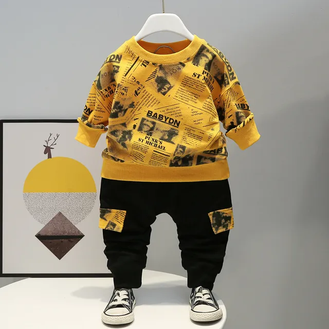 Fashion Spring Autumn Baby Girl Clothes Children Boys Casual Letter Jacket Pants 2Pcs/set Toddler Cotton Costume Kids Tracksuits ZLbaozhiF Yellow