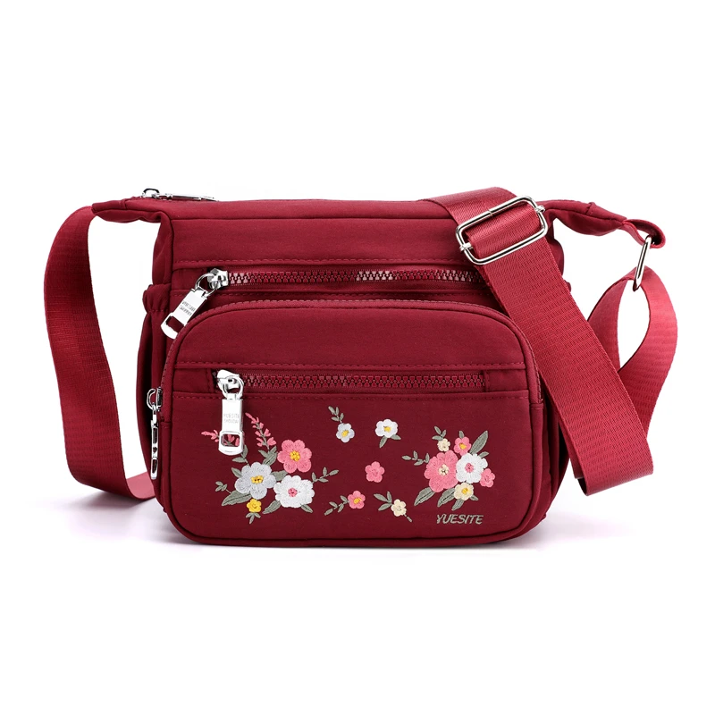 2020 Ethnic Flowers Embroidery Small Square Bag Fashion Nylon Fabric Women Waterproof Shoulder Bags New Women's Crossbody | Багаж и