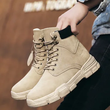 

New Martin Boots Mens High-top Trend All-match Black Short Boots Mens Mid-top British Style Boots Fashion All-match Men's Boots