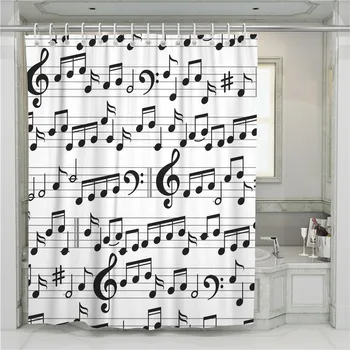 

A Musical Notes 3D Shower Curtain Bathroom Waterproof Polyester Printing Curtains for Bathroom Shower Hooks