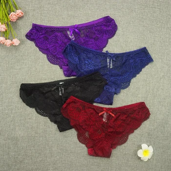 

Tangas Sexy Panties Women Lace Thongs Transparent Underwear Seamless Hollow Out Underpants Female Erotic Bow T Panty