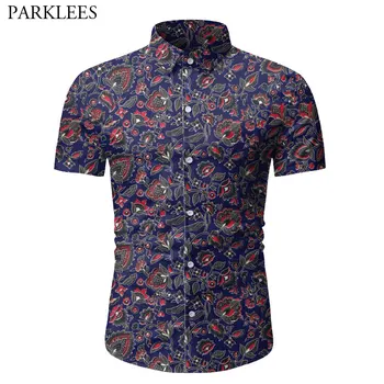 

Retro Floral Print Shirt Men 2020 Summer Short Sleeve Cotton Causal Mens Dress Shirts Party Social Tops Shirt for Men Chemise