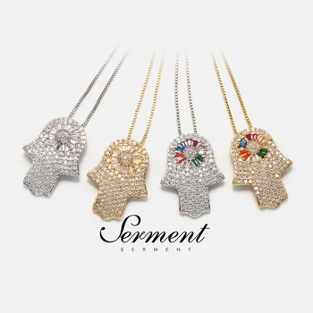 

SERMENT Unique Luxury Female Palm Pendant Necklace Gold Silver Color Colorized Crystal Party Birthday Gifts Wedding Accessories