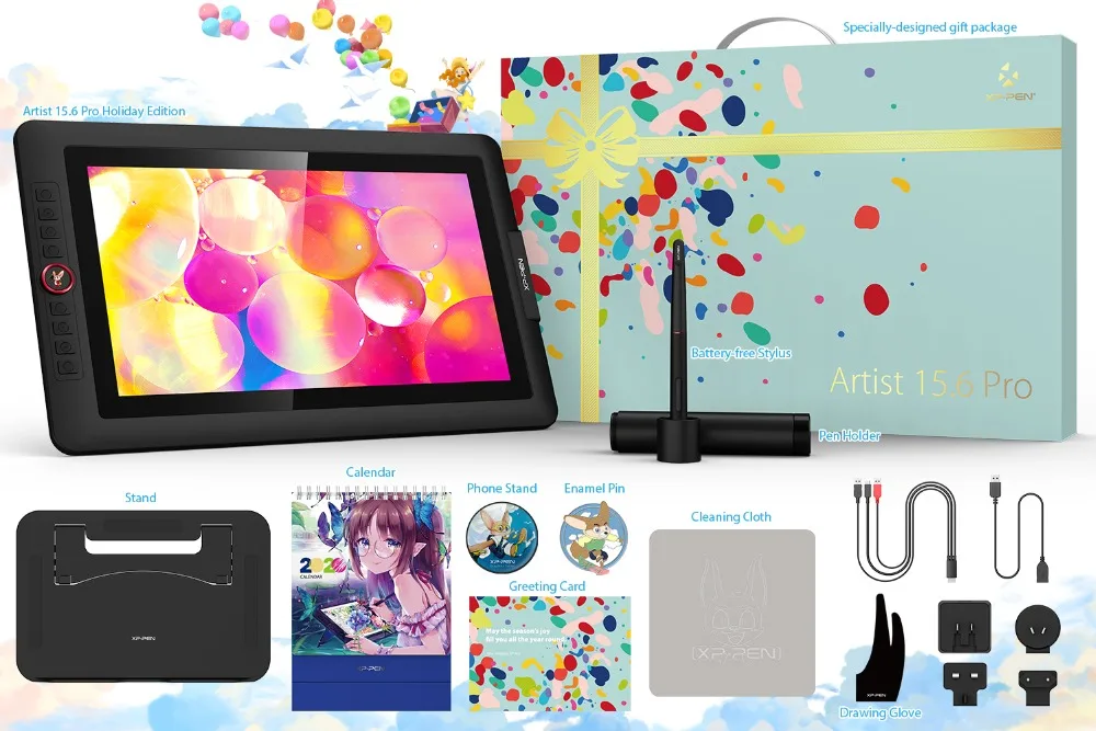 XP-Pen Artist 15.6Pro Drawing Tablet Monitor Holiday version present 1920 X 1080 Graphics with Shortcut Keys and Rolls
