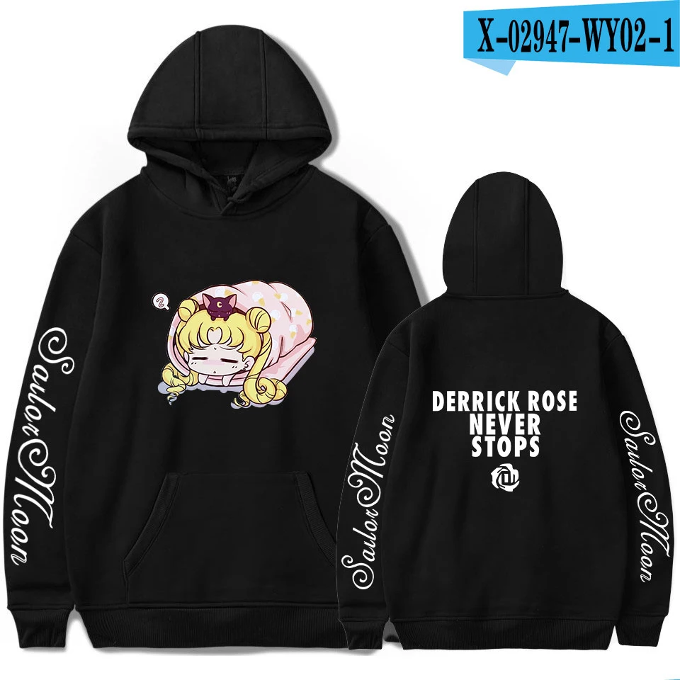 Harajuku зимнее пальто для женщин Сейлор толстовка с Луной Kawaii корейский стиль Осенняя модная толстовка с капюшоном Женская мультяшная - Цвет: black