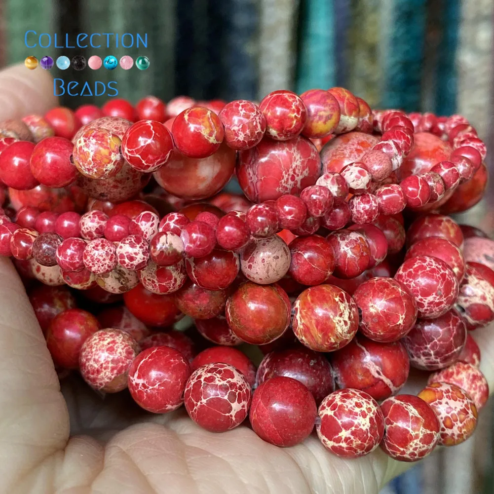 Natural Gemstone Red Sea Sediment Jasper Spacer Loose Beads For Jewelry 6mm 8mm 