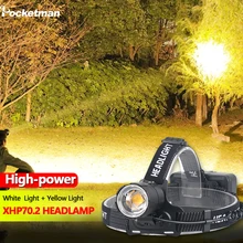 

Brightest Yellow/White Light Headlamp XHP70.2 Most Powerful Head-mounted Led Headlight Zoomable XHP70 Fishing Camping