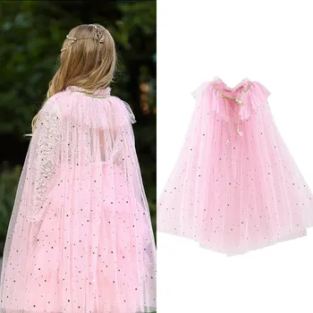 

MUABABY Girl Princess Party Costume Drawstring Sequin Tulle Cape Cloak Halloween Dress Up Mantle for Princess Elsa Jasmine Sofia