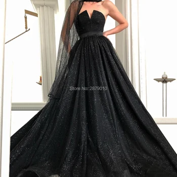 

Black A-Line Strapless Long Evening Dress V-Neck Full-Length Metal Spraying Sash Formal Dress Shawl Lady Dress Custom Zipper