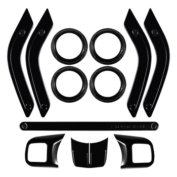 

(Black 12PCS) Car Decoration Steering Wheel & Center Console Air Outlet Trim for Jeep Wrangler JK JKU Accessories 11-18