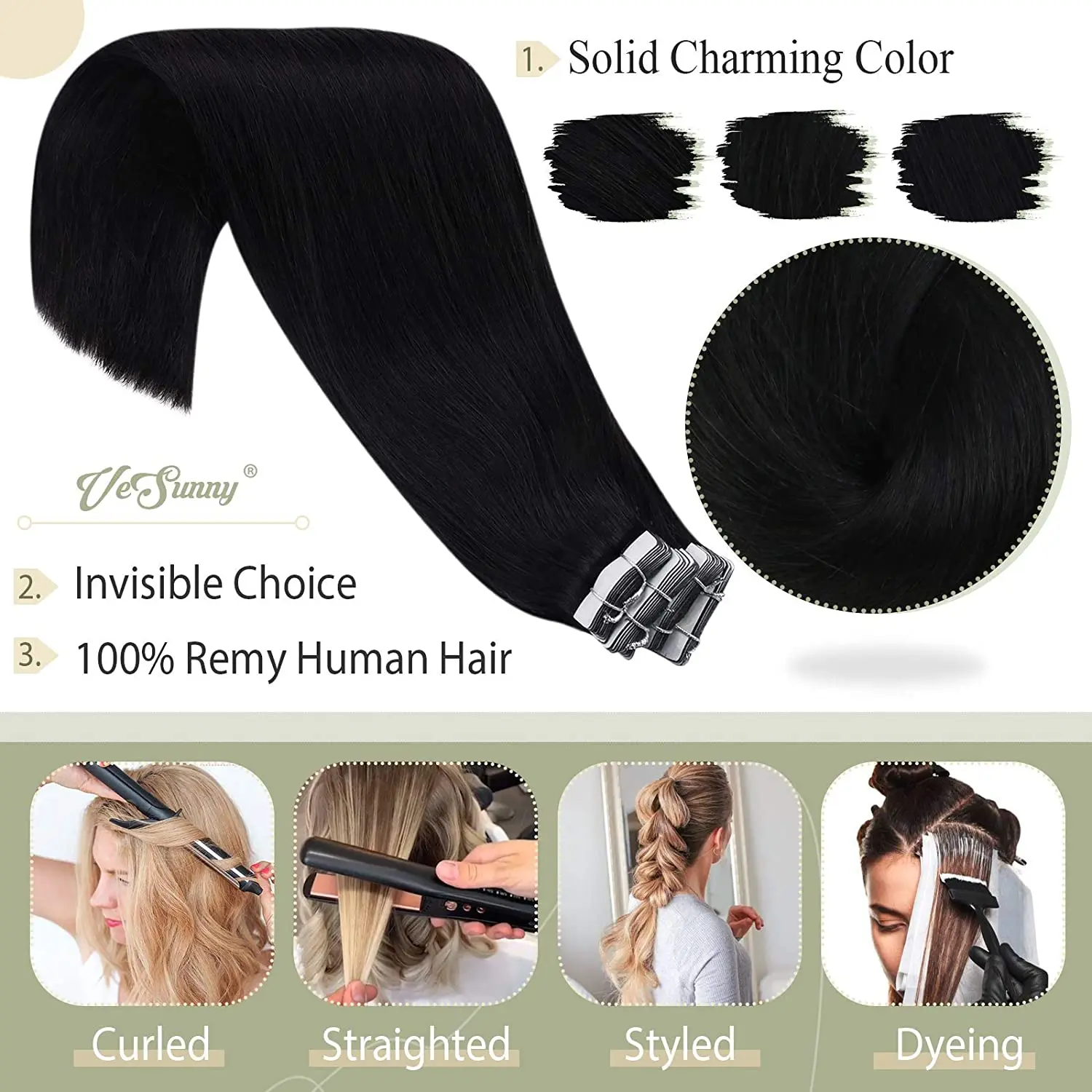 Vesunny Skin Weft Tape in Hair Remy Hair Seamless Tape For Hair Extensions Color Black Silky Straight Real Human Hair  Adhesive