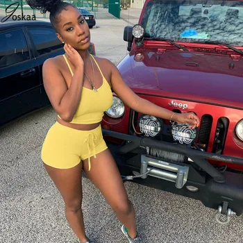 

Joskaa Sexy Summer 2 Piece Outfits for Women 2020 Lounge Wear Bodycon Tracksuit Ribbed Sporty Two Piece Short Sets