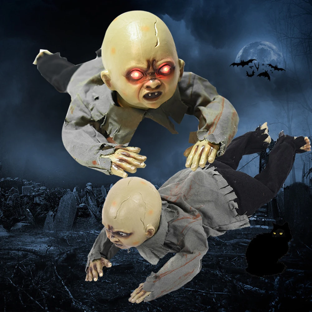 Страшный светодиодный мини-фигурки зомби-привидения на Хэллоуин, Анимированные куклы-привидения для ползания, вечерние украшения на Хэллоуин