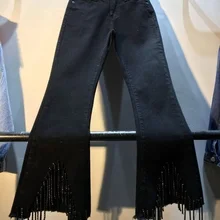 Осень Европейский Тяжелый Черный кисточкой алмаз высокая талия тонкие джинсы женские брюки, джинсовые штаны джинсы женские уличные