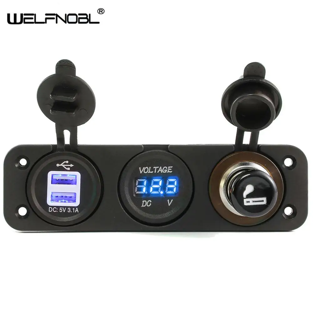 

12V 24V LED Dual USB Charger Voltmeter Cigar Lighter Power Outlet Panel Switch for RV Car Boat Marine Truck