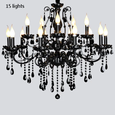 15 lights Черные хрустальные люстры Европейская гостиная хрустальная люстра американский ресторан спальня ретро железная Свеча Освещение Лампа - Цвет абажура: 15 lights