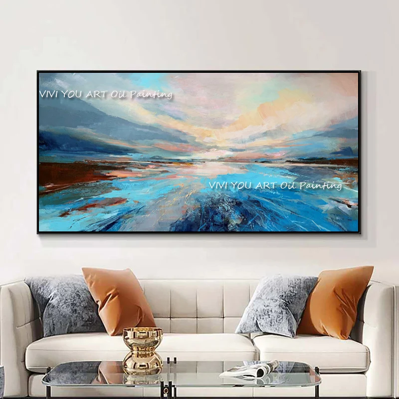 

The New Nordic Creative Blue Sunshine Foil Wall Art Canvas Handpainted Night Modern Abstract Painting Wall Pictures Polar Lights